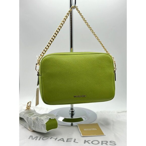 Michael Kors Bryant Med Leather Double Zip Chain Camera Crossbody Meadow Green - Picture 1 of 16